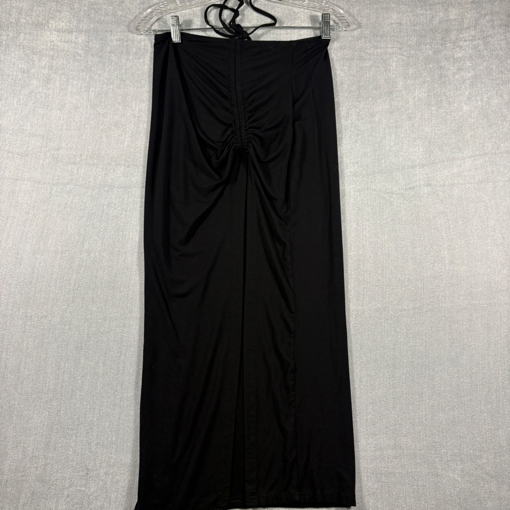 SHEIN Black Ruched High Slit Maxi Skirt Size S JIT7728717 Halter Tie Waist
